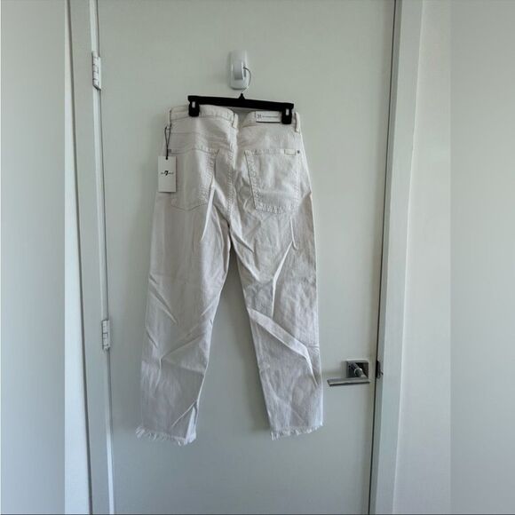 7 For All Mankind New High Waist Straight Leg Raw Hem Jeans White Size 31 - Picture 5 of 12
